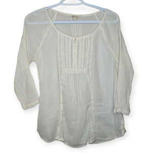 Sonoma White Cotton Pilgrim Style 1/4 Button Top Long Sleeve  Blouse Small Women